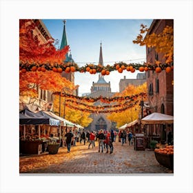 A Quaint Rustic Autumn Festival Scene Where The Dance Of Fiery Oranges Rich Yellows And Deep Reds 2 1 Canvas Print