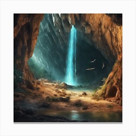 Waterfall In The Cave Canvas Print