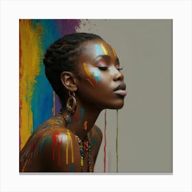 Young African Woman With Colorful Paint 1 Canvas Print