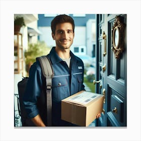 Delivery Man Holding A Package Canvas Print