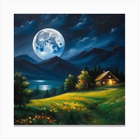 Full Moon Over The Lake Canvas Print