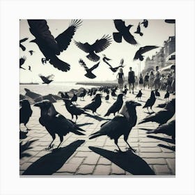 Crows Flocking Canvas Print