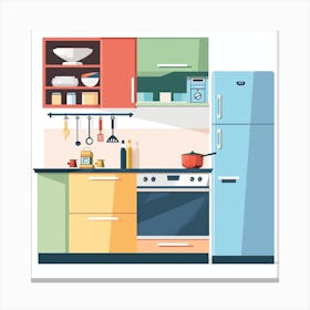 Kitchen Interior Flat Vector Illustration 8 Canvas Print