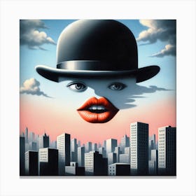 'The Hat' Man In A Top Hat Inspired by: René Magritte's Surrealist Masterpieces Canvas Print