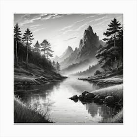 Black And White Landscape Painting Canvas Print