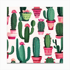 Pink Cactus Pots Canvas Print