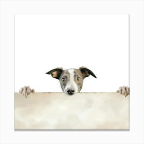 Greyhound Dog Peeking Over A Sign Canvas Print