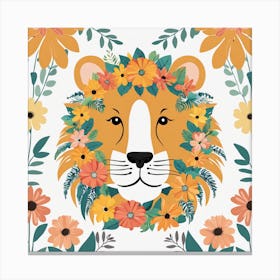 Floral Cute Baby Lion Nursery Illustration (8) Canvas Print