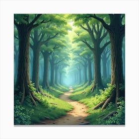 Ancient Watercolor Forest With Mystical Hidden Paths 1 Canvas Print