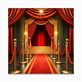 Red Carpet Entrance With Gold Stanchions And Curtains Canvas Print