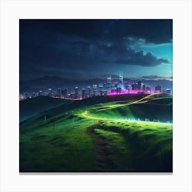 Leonardo Diffusion Xl Grassland Leading To City Downhill With 0 Canvas Print