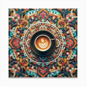 Coffee Cup On A Colorful Tile 1 Canvas Print