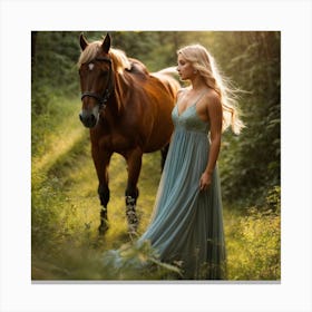 Girl And A Horse Art Print Canvas Print