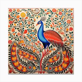 Peacock Madhubani Painting Indian Traditional Style Canvas Print