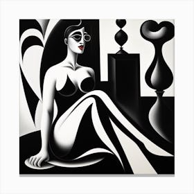 'The Woman In Black And White' abstract Canvas Print