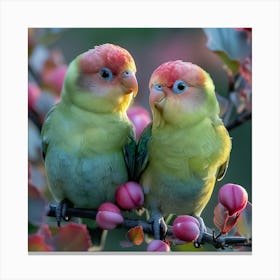 Two Birds Perched On A Branch Canvas Print