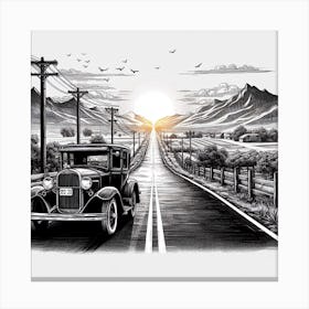 Vintage Car On The Road Canvas Print