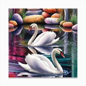 Swans In Water wall art  Canvas Print