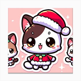 Christmas Cat Stickers Canvas Print
