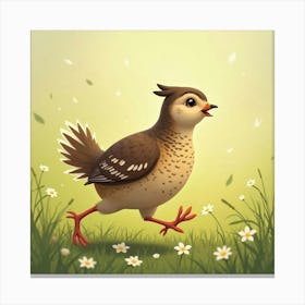 Charming Quail Walking Through A Meadow 1 Canvas Print