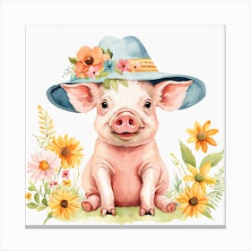 Floral Baby Pig Nursery Illustration (21) Canvas Print