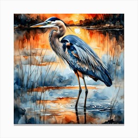 Blue Heron At Sunset Canvas Print