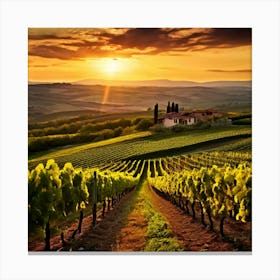 Sunset Growing Landscape Farm Grape Nature Sun Farming Tree Vinery Wine Scenic Field Wi (3) Canvas Print