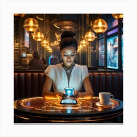 Futuristic Woman Using Smartphone Canvas Print