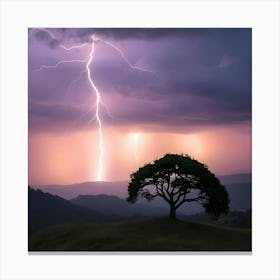 Lightning Over A Tree Canvas Print