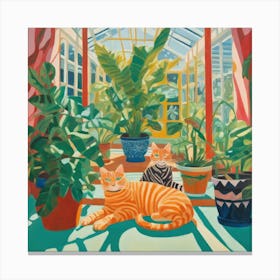 David Hockney Style. Cats in Sunlit Conservatory Series Canvas Print