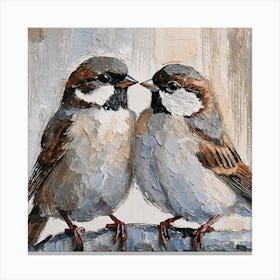 Firefly A Modern Illustration Of 2 Beautiful Sparrows Together In Neutral Colors Of Taupe, Gray, Tan (51) Canvas Print