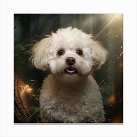 White Dog In The Forest Canvas Print