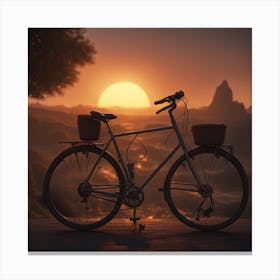 Sunset With Bicycle Canvas Print