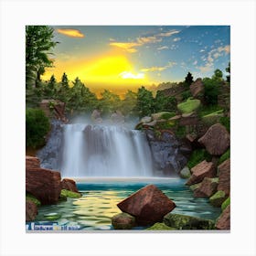 Waterfall At Sunset Canvas Print