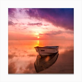 Boat On The Beach At Sunset Canvas Print