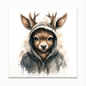 Watercolour Cartoon Deer In A Hoodie 3 Canvas Print