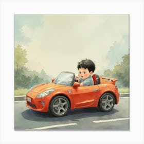 Asian Boy And Ride On Car Leinwandbild