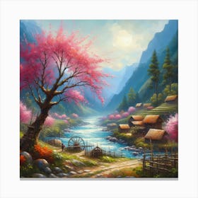 Oil Painting Of Sapa Peach Tree Canvas Print