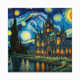 Van Gogh Painted A Starry Night Over A Gothic Castle 1 Canvas Print