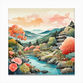 The Garden Of Morning Calm South Korea Modern Illustration 2 Canvas Print