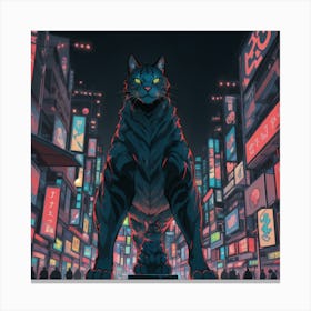 Gigantic Cat In The City At Night Canvas Print