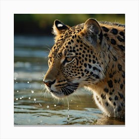 Leopard In Water Canvas Print