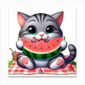 Watermelon Cat 1 Canvas Print