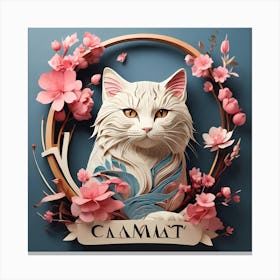 Cat With Cherry Blossoms Canvas Print