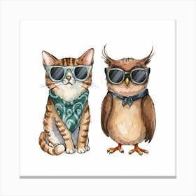 Owl And Cat Canvas Print