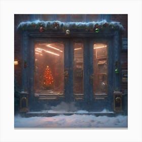 Christmas Decoration On Home Door Sharp Focus Emitting Diodes Smoke Artillery Sparks Racks Sy (1) Canvas Print
