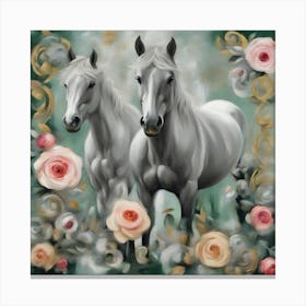 Two Horses With Roses Canvas Print