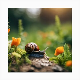 Snail On A Flower 6 Canvas Print