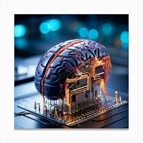 A Three Dimensional Cybernetic Human Brain With Electric Lines Running Through Functioning As A Ne (6) Canvas Print