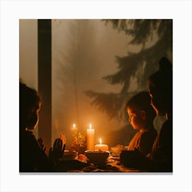 Family Dinner At The Table Canvas Print